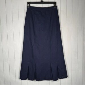 Vintage Crazy Horse Wool Blend Pleated Midi Skirt Navy Blue Made In Italy 5/6
